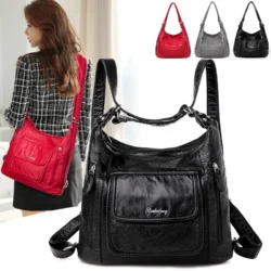 2020 Hot Women Leather Handbags Vintage Soft Large Capacity Casual Tote Bag High Quality Female Leather Shoulder Bags Female Sac - Image 2