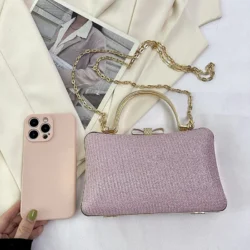 Chic Glitter Sequins Diamond Clutch Handbag Women Metal Top Handle PU Leather Square Rhinestone Messenger Purse Chain Bag Box - Image 4
