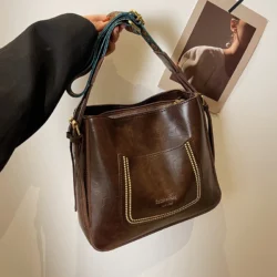 Fashion Trend PU Leather Tote Bag for Women 2023 Female Simple Large High Capacity Shoulder Bag Bucket Handbags and Purses - Image 2