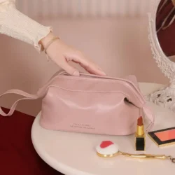 Large Capacity Portable Makeup Bag Simple Design Travel Double Layer Handbag Storage Bag Waterproof Wear Resistant Urban Style