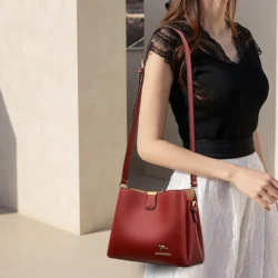 Luxury Designer High Quality Leather Women's Handbag Purses 3 Layers Multifunctional Ladies Shoulder Messenger Bags Sac Femme - Image 2