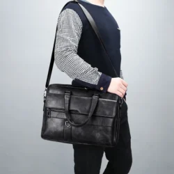 New Men Briefcase Bag Classical Retro PU Leather Luxury Brand Business Handbag Male Crossbody Shoulder Bag Laptop Computer Case - Image 2