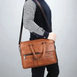 New Men Briefcase Bag Classical Retro PU Leather Luxury Brand Business Handbag Male Crossbody Shoulder Bag Laptop Computer Case - Image 3
