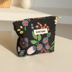 New Small Women's Cosmetic Bag Portable Plant Pattern Small Sanitary Napkin Storage Bag Commuter Coin Key Bag Portable Card Bag - Image 4