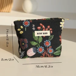 New Small Women's Cosmetic Bag Portable Plant Pattern Small Sanitary Napkin Storage Bag Commuter Coin Key Bag Portable Card Bag - Image 6