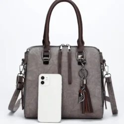 PU Women's Bag Four Piece Set Tassel Vintage Double Zipper Handheld One Shoulder Crossbody Bag - Image 5