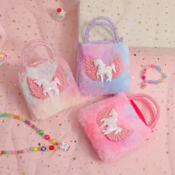 Unicorn Cartoon Plush Shoulder Bag for Children Crossbody Bag for Kindergarten Girls Portable Small Square Bag Zero Wallet - Image 2