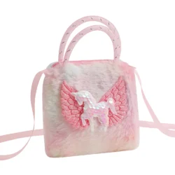 Unicorn Cartoon Plush Shoulder Bag for Children Crossbody Bag for Kindergarten Girls Portable Small Square Bag Zero Wallet - Image 5