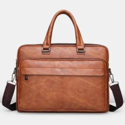 PU Leather Shoulder Bag Large Capacity Portable Casual and Waterproof Crossbody Document Bag for Men