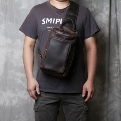 Personalized Retro Crazy Horse Leather Chest Bag for Men's Head Layer Cowhide Fashion Multi functional Casual One Shoulder Bag