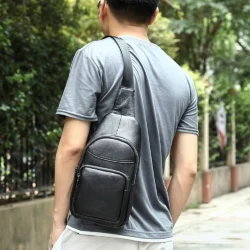 WESTAL Cowhide Genuine Leather Sling Bag Men Chest Bag Casual Traveling Chest Pack Black Men's Shoulder Bags Designer
